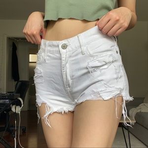Abercrombie & Fitch Ripped White Denim Shorts W24